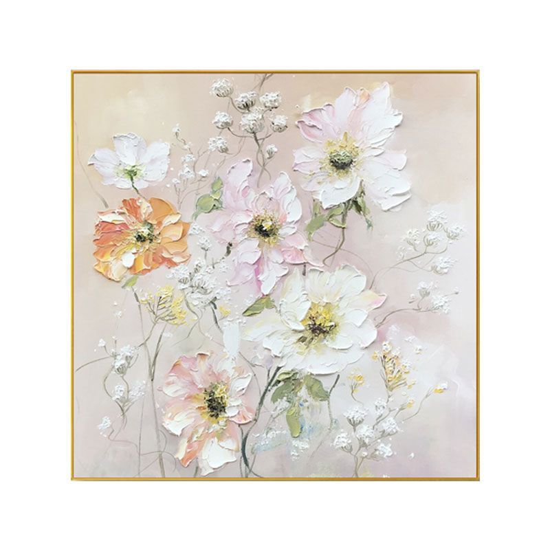 奶油风肌理手绘油画抽象艺术花朵客厅装饰画植物花卉餐厅玄关挂画
